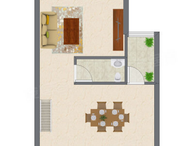 2室1厅 33.73平米户型图