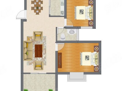 2室2厅 55.55平米户型图