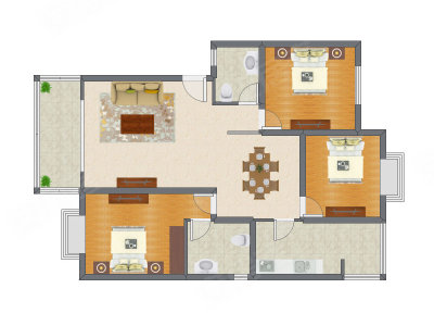 3室2厅 128.32平米户型图