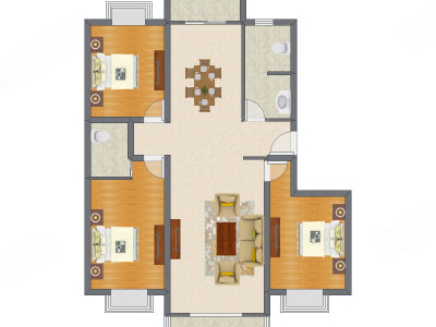 3室2厅 144.68平米户型图