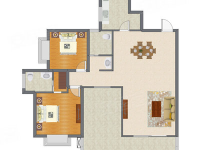 2室2厅 128.98平米户型图