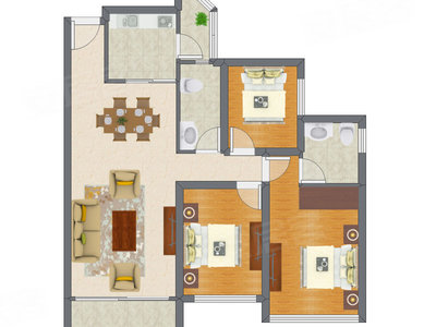 3室2厅 89.12平米户型图