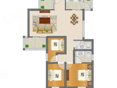 3室2厅 93.00平米户型图