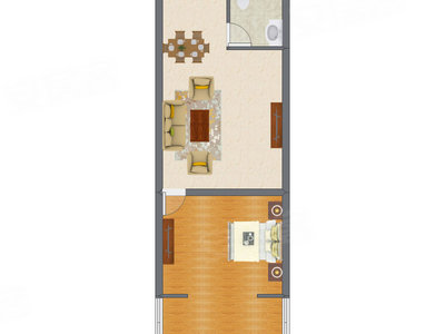 1室1厅 50.70平米户型图