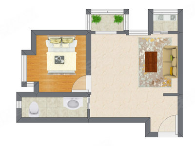 1室1厅 59.57平米户型图