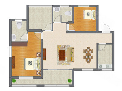 2室2厅 75.55平米户型图