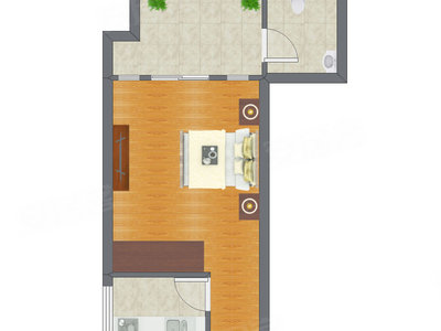 1室1厅 44.56平米户型图