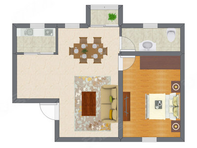 1室1厅 46.44平米户型图