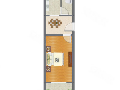 1室1厅 38.98平米户型图