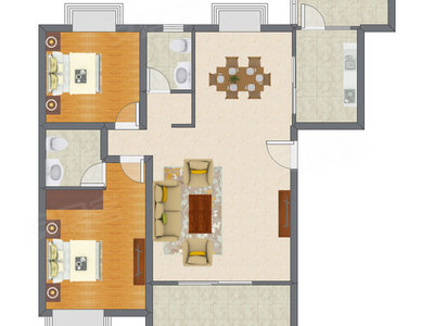 2室2厅 103.00平米户型图
