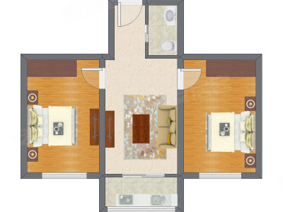 2室1厅 64.56平米