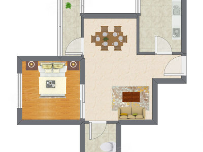1室2厅 32.50平米