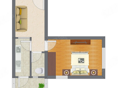 1室1厅 41.95平米户型图