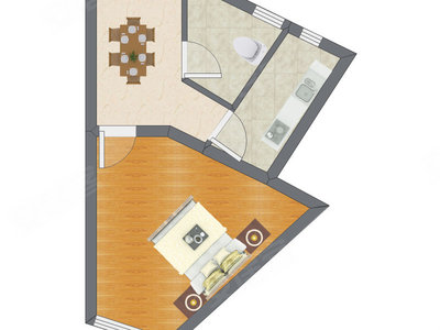 1室1厅 50.42平米户型图