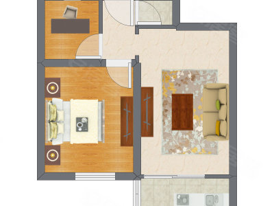 2室1厅 47.33平米户型图