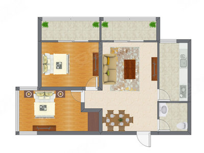 2室2厅 90.15平米
