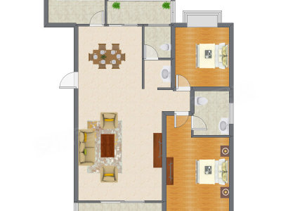 2室2厅 99.58平米户型图