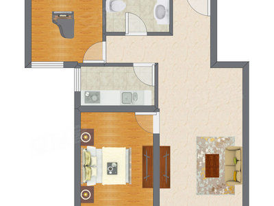 2室1厅 76.14平米户型图