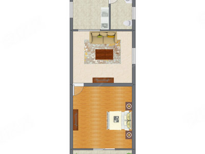 1室1厅 52.95平米户型图