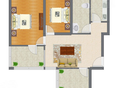 2室1厅 81.08平米户型图