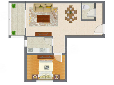 1室2厅 70.17平米户型图
