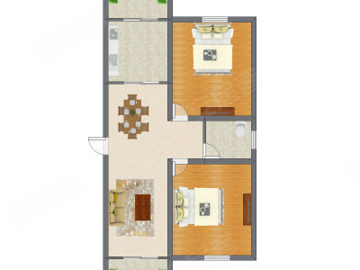2室2厅 90.97平米户型图