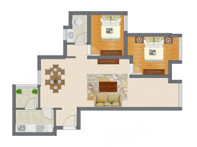 2室2厅 80.84平米户型图
