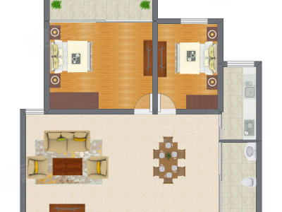 2室2厅 88.80平米户型图