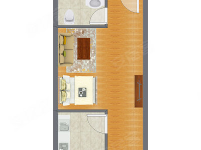 1室1厅 42.15平米户型图