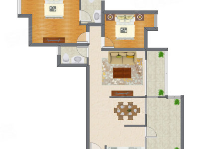 2室2厅 92.60平米户型图
