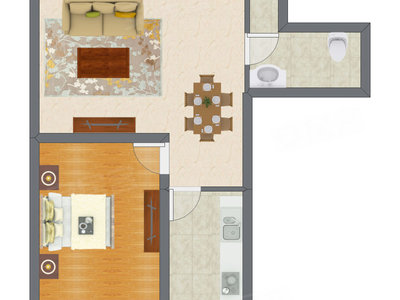 1室2厅 62.79平米户型图