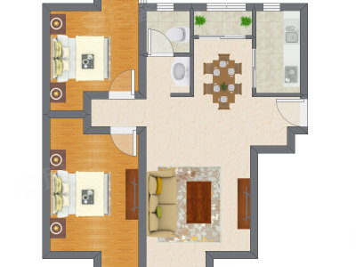 2室2厅 89.15平米户型图