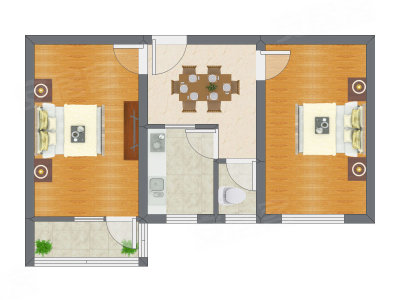 2室1厅 54.44平米户型图