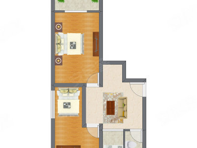 2室1厅 52.31平米户型图
