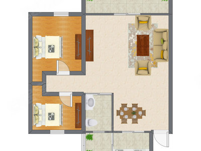 2室1厅 91.00平米户型图