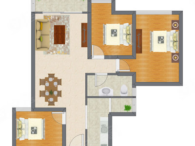 3室2厅 96.26平米户型图