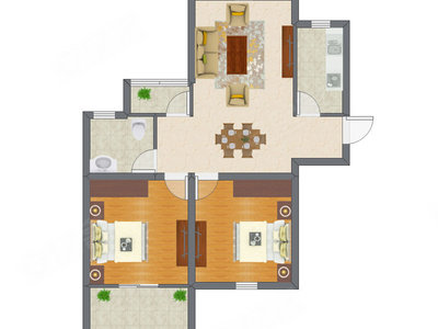 2室2厅 65.59平米户型图