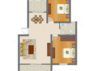 2室2厅 90.36平米户型图
