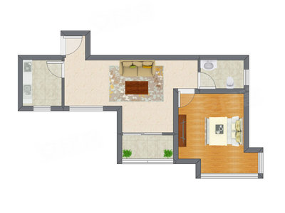 1室1厅 58.42平米户型图