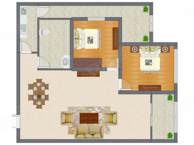 2室1厅 61.12平米户型图
