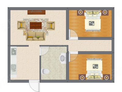 2室1厅 50.72平米