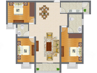 3室2厅 108.00平米户型图