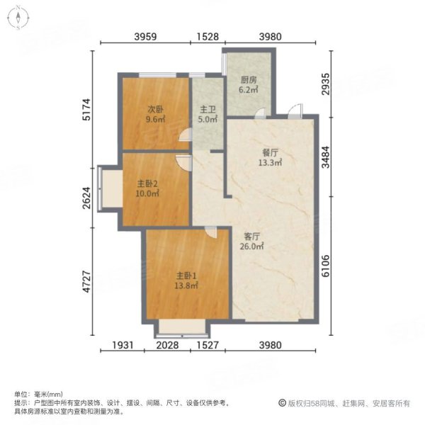 华润中心凯旋门3室2厅1卫127.35㎡南北95万