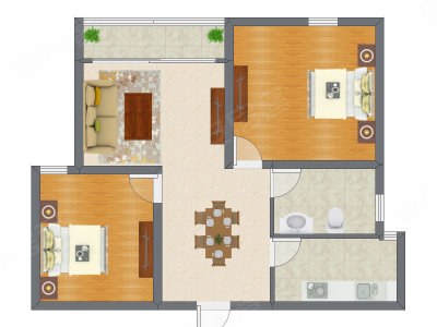 2室2厅 84.80平米户型图