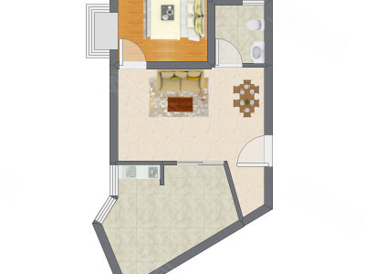 1室2厅 44.93平米户型图