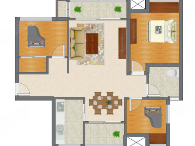 1室2厅 70.63平米户型图
