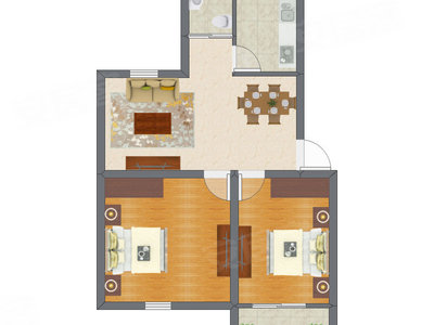 2室1厅 52.14平米户型图