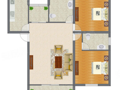2室1厅 105.35平米户型图