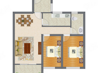 2室2厅 83.25平米户型图