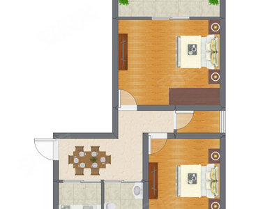 2室1厅 45.37平米